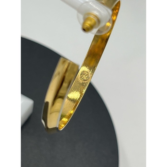 Karl Lagerfeld Signed Large Heavy Gold Plated Hoop Earrings - Picture 5 of 14